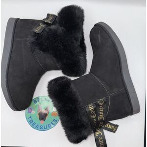 Juicy Couture Black‎ Micro-B Women's Boots Size 6 Bow Back Faux Fur Interior